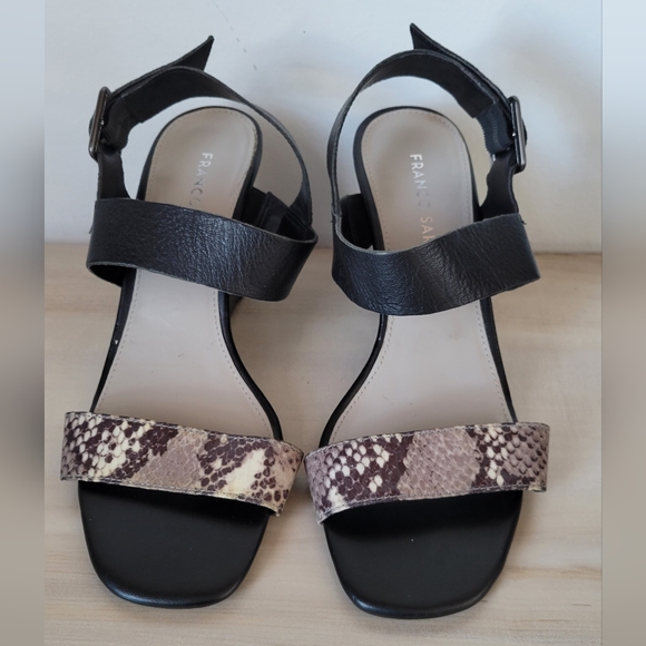 Franco Sarto | Snake skin Hooper Wedge Sandals | Leather black sandals |size - Picture 2 of 7